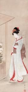 Beauty Admiring A Display Of Chrysanthemums by Utagawa Toyohiro