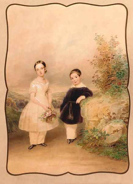 Two children in a summer landscape - view 1