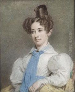 Half-length Portrait Of A Young Woman In A White Blouse And Blue Scarf