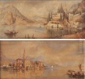 Vue Du Lac De Lugano Avec Morcote Et Portoceresio.
