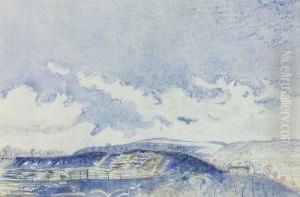 Hugelige Landschaft Unter Weitem Himmel. by Albert Trachsel