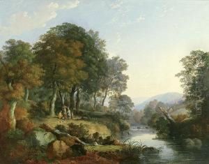 A Wooded Landscape With Travelers By Astream by William Traies