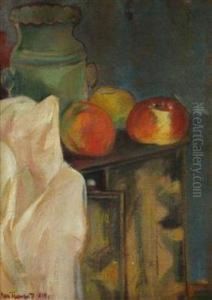 A Still Life With A Jug And Apples by Jan Trampota