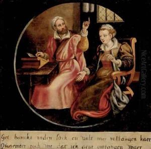 A teacher and his student in an interior by Pieter Aertsen