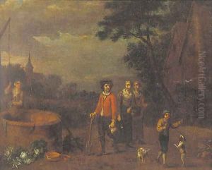 Figures by a well