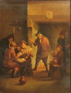 Figures Playing Cards In An Interior; And Another Painting By The Same Hand (a Pair) by Johann Peter Trautmann