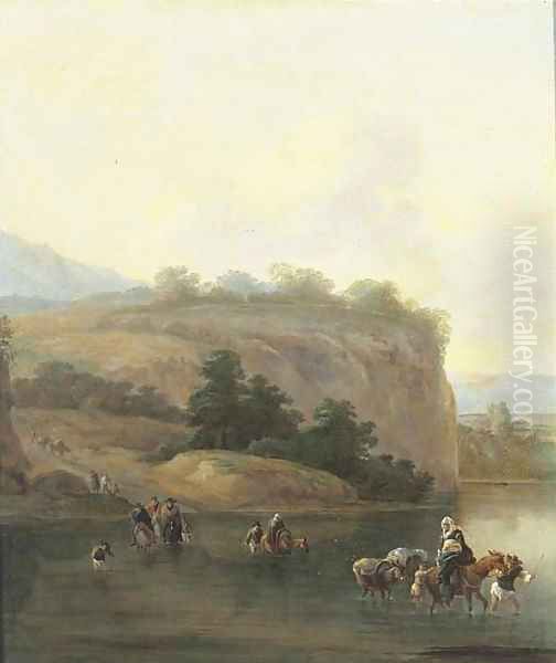 An Italianate landscape with muleteers crossing a river - view 1