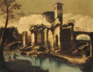 Veduta Con Rovine E Personaggi