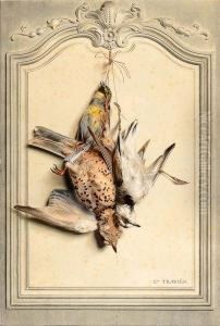 La Grive Draine, Le Gruant Zizi Et Le Pluvier A Collier by Edouard Travies