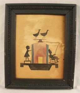 House With People And Weathervane by Bill Traylor