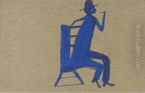 Man In A Blue Chair With A Pipe by Bill Traylor