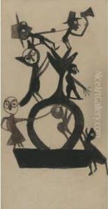 Fox And Man With Hatchet: An Exciting Event by Bill Traylor