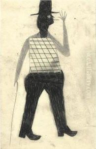 Man With Checked Shirt And Cane by Bill Traylor