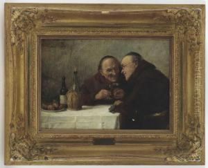 Zwei Monche Beim Weintrinken by Maurycy Trebacz