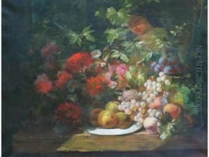 Nature Morte Aux Fleurs Et Auxfruits by Etienne Leon Trebutien