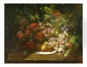 Fleurs Et Fruits Sur Un Entablement