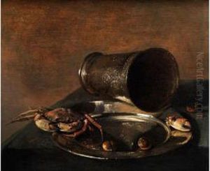Stilleben Mit Silberplatte, Silberbecher Und Krabbe by Jan Jansz. Treck