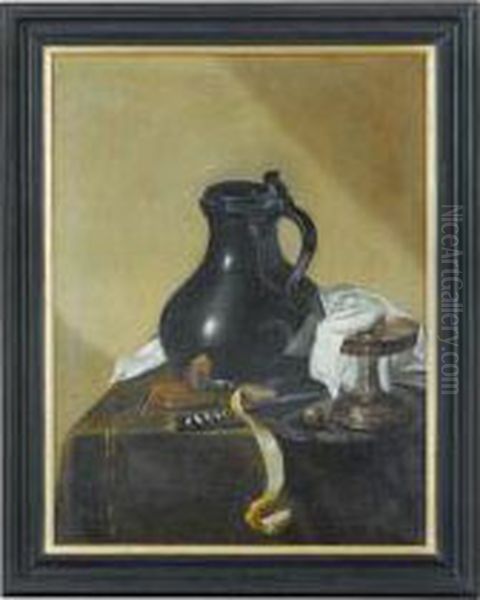Nature Morte Au Pichet, Montre De Gousset Et Citron Sur Unentablement - view 1