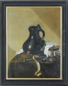 Nature Morte Au Pichet, Montre De Gousset Et Citron Sur Unentablement by Jan Jansz. Treck