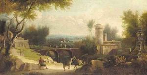 An Italianate landscape with figures and cattle by Paolo Anesi