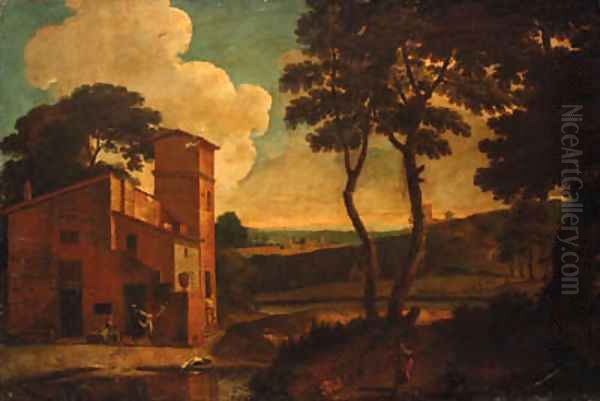 An Italianate landscape with washerwomen outside a villa - view 1
