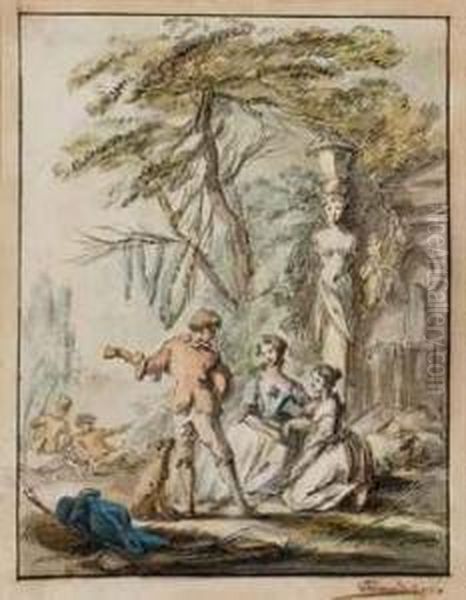 Deux Femmes Ecoutant Un Musicien Dans Un Jardin - view 1