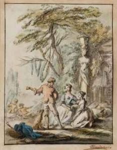 Deux Femmes Ecoutant Un Musicien Dans Un Jardin by Pierre Charles Tremolieres
