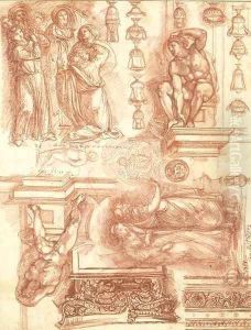 Studies after Michelangelo and other artists, with sketches of capitals, friezes and vases