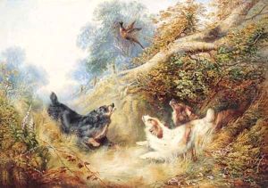 Spaniels flushing out a Pheasant by George Armfield