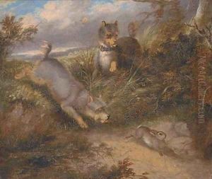 Terriers chasing a rabbit by George Armfield