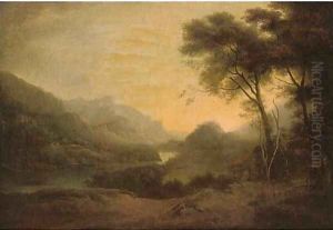 A mountainous river landscape by George Arnald