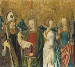 Saints Catherine of Alexandria, Margaret of Antioch and Barbara, and a bishop saint Saints Catherine of Alexandria, Margaret of Antioch and Barbara, and a bishop saint
