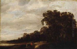 A wooded Landscape with Huntsmen resting on a Track by Pieter Jansz. van Asch