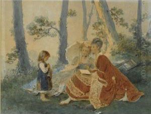 A Little Girl Begging Two Elegant Ladies by Angelo Trezzini