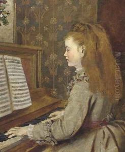 Portrait of a girl, playing the piano by Sophie Gengembre Anderson