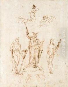 Design For A Monument: Moses Standing Between Adam And Eve