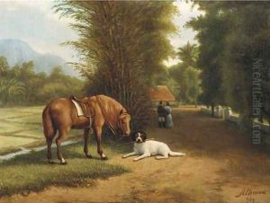Indonesian landscape with horse and dog by Dirk G. Altman