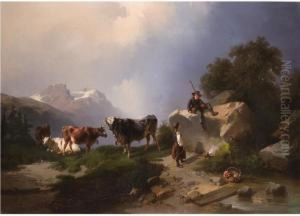 Von Kindern Gehutetes Almvieh Im Hochgebirge