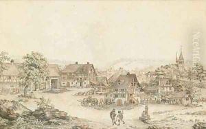 'Vorstellung, von dem Dorf Kutsnacht am Zutrichsee by Johann Jakob Aschmann