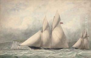 Cambria and Sappho in close quarters off the Isle of Wight by William Edward Atkins