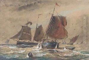 Fishing boats in close quarters in the Channel by William Edward Atkins
