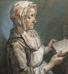 A lady seated in profile to the right reading a book