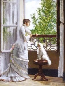 Giovanetta Al Balcone Con Cane