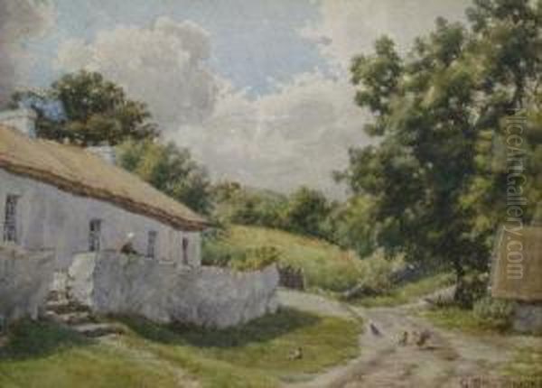 Fowl And Figure Outside An Irish Crofters House - view 1
