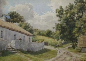 Fowl And Figure Outside An Irish Crofters House Fowl And Figure Outside An Irish Crofters House