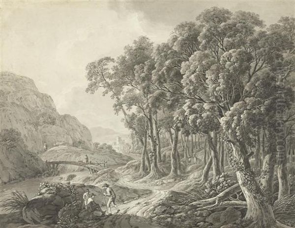 Wooded River Landscape Withruins - view 1