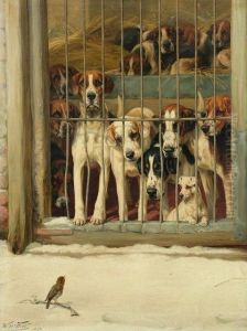 Hounds In A Kennel by William Henry Hamilton Trood
