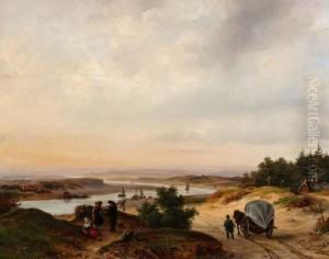 Weids Rivierlandschap Met Figuren Op Devoorgrond