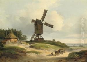 Passing A Windmill In An Extensive Landscape by Willem Troost