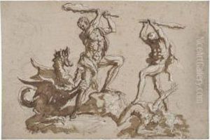 Hercules Fighting A Dragon, With Another Study Of Herculesslaying Cacus Hercules Fighting A Dragon, With Another Study Of Herculesslaying Cacus